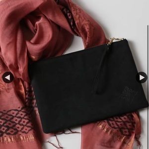 Lions in Four Amsterdam Black Italian Suede Clutch
